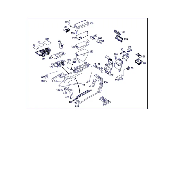 КОРПУС С ПОДДОНОМ ВЕЩЕВОГО ОТСЕКА, ПОДЛОКОТНИК И ПЕПЕЛЬНИЦА