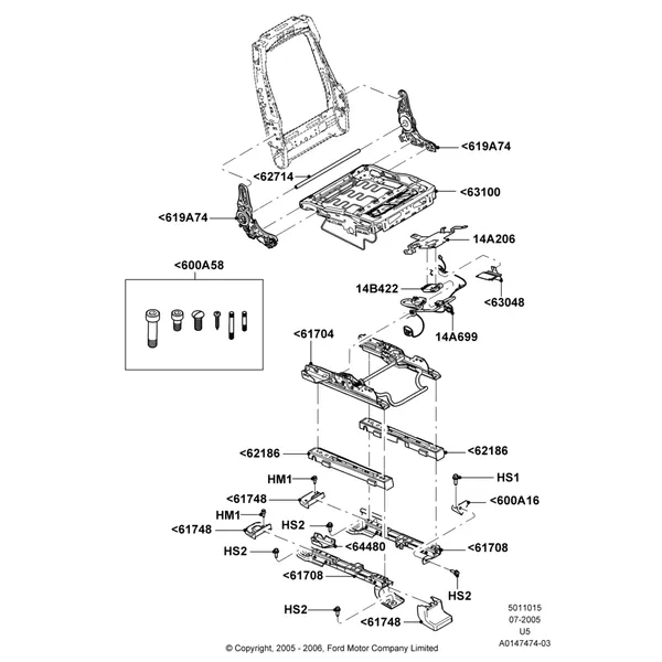 15G - Front Seat Base, With Pass. 2 Way Manual Seat Adjust, With Pass. 4 Way Manual Seat Adjust; 19/JUL/2005-16/DEC/2010