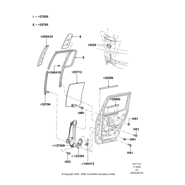 15 - Rear Door Glass and Window Controls; 13/NOV/2000-16/DEC/2010
