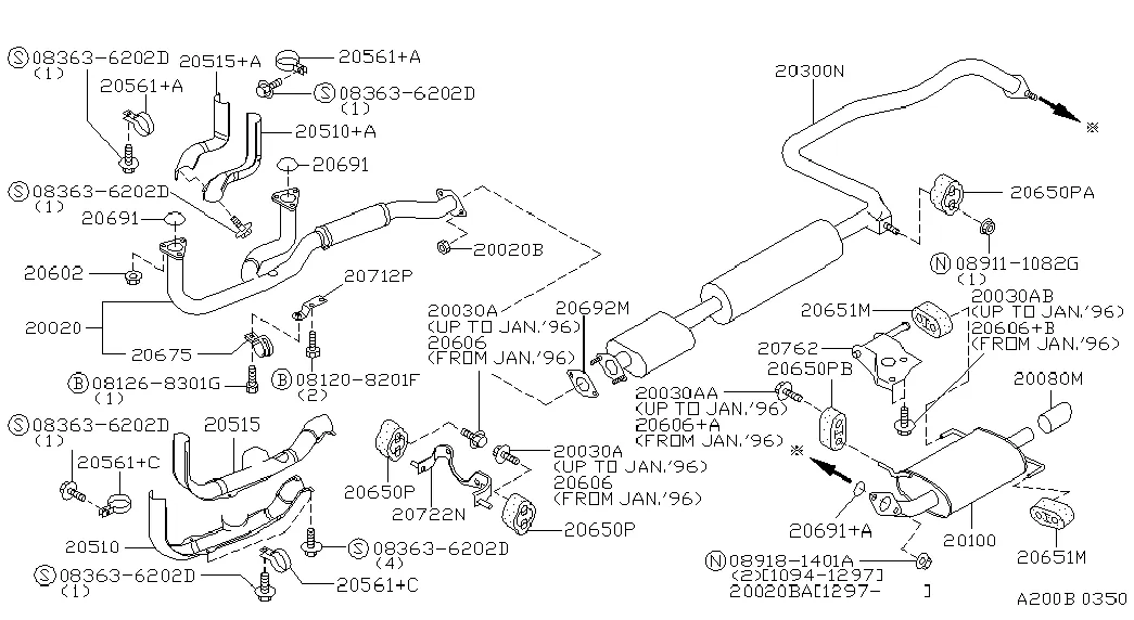 Выхлопная труба и глушитель; W/OUT CATALYST CONVERTER
