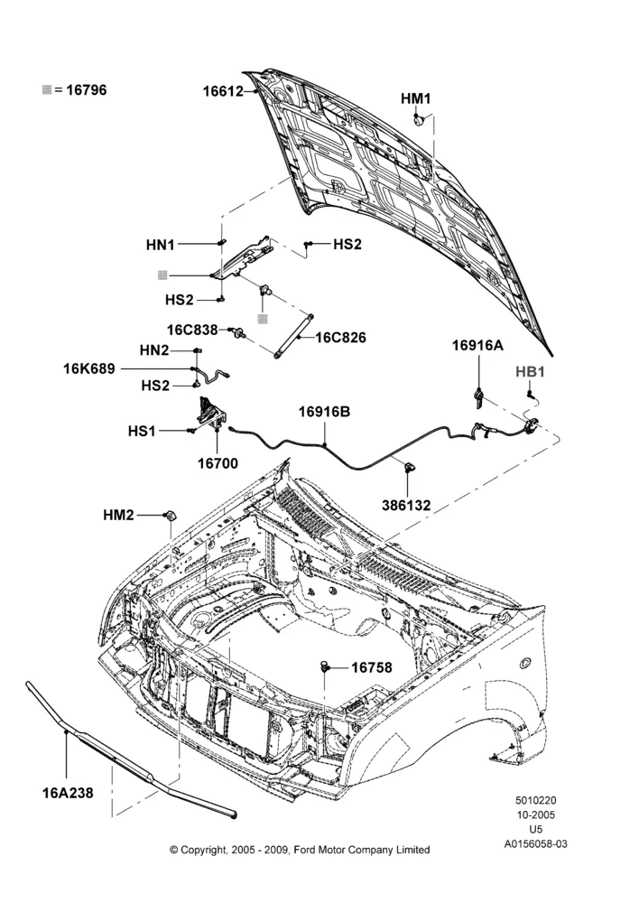 20D - Hood and Related Parts, Ford Series; 20/OCT/2005-16/DEC/2010