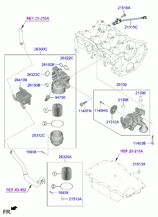 Передняя крышка двигателя и масляный фильтр