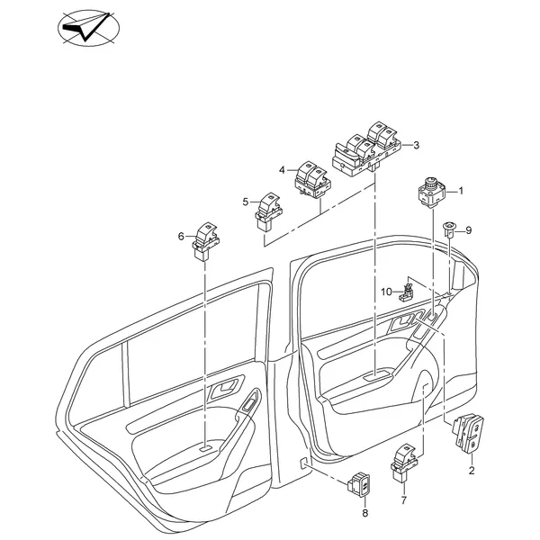 Выключатель в обивке двери Контрольные лампы