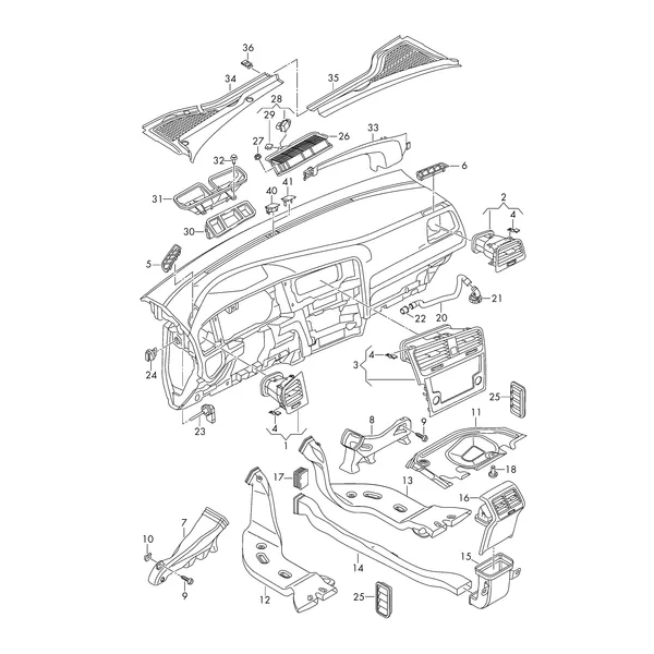 Возд. канал для обог. простр. для ног, возд. шланги и дефл.
