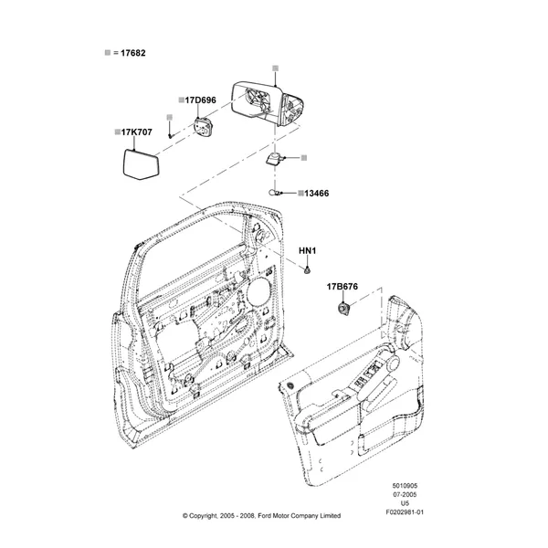 05E - Exterior Rear View Mirror, Drivers Power Mirror W/Puddle Lamps, Drv Pwr/Htd Ck Mirror W/Puddle Lamp, Pass Power Heated - CK/Puddle Lamp, Pass Po