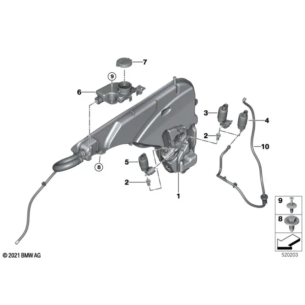 Детали бачка стеклоомывателя