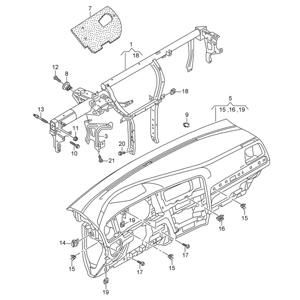 Поперечина передней панели Передняя панель Шумоизоляция панели приборов Крепёжные детали