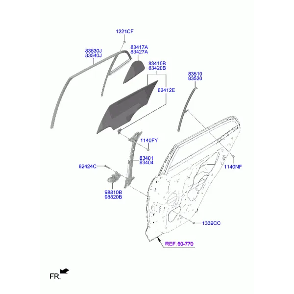 регулятор стекла и стекло задней двери