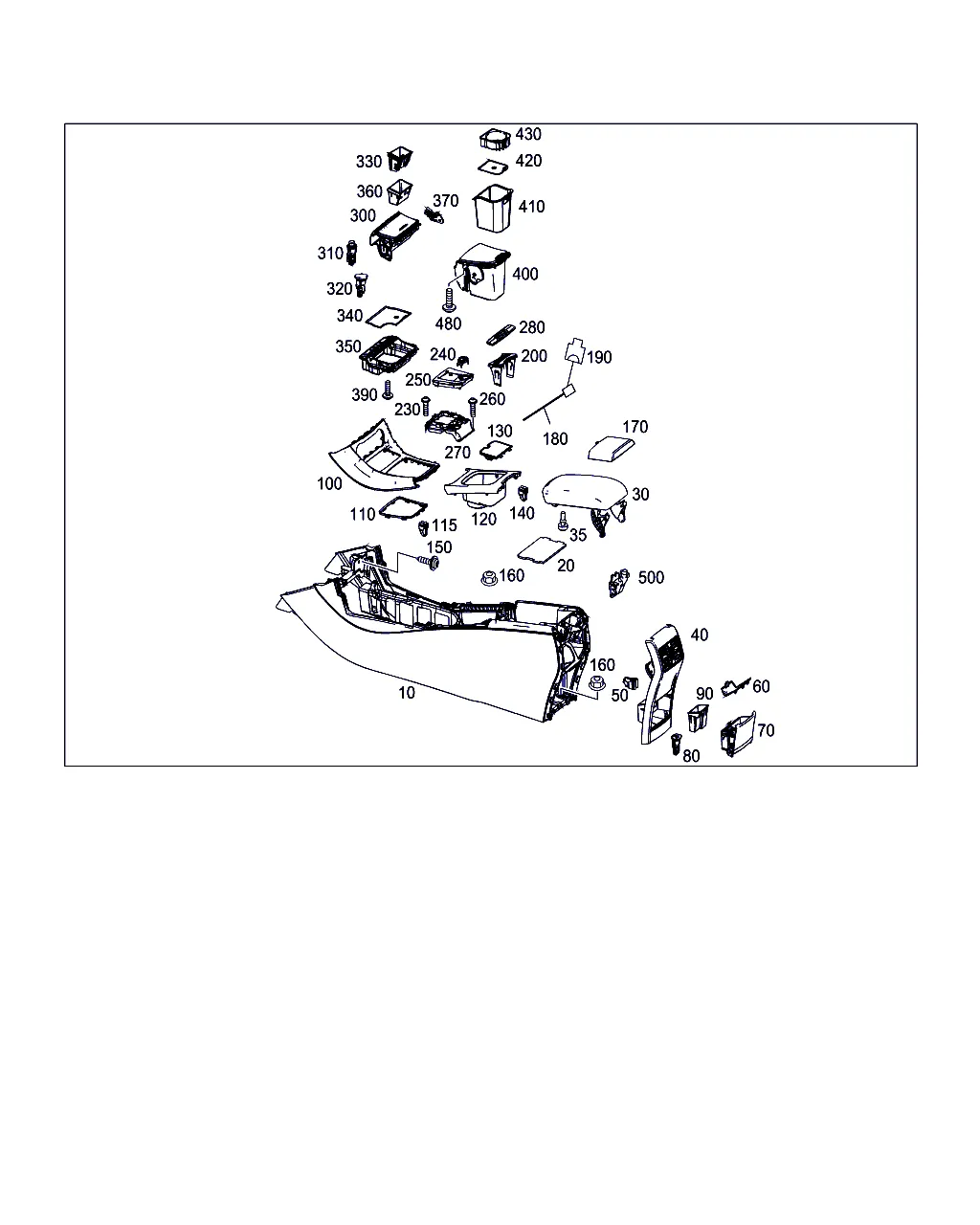 КОРПУС С ПОДДОНОМ ВЕЩЕВОГО ОТСЕКА, ПОДЛОКОТНИК И ПЕПЕЛЬНИЦА