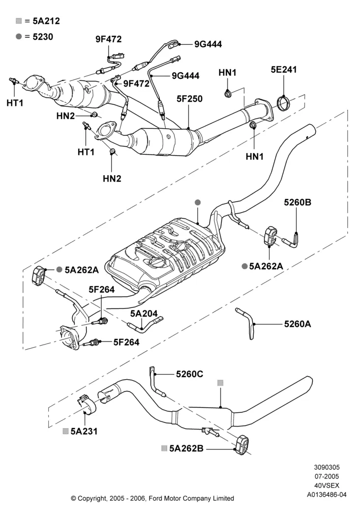 05E - Exhaust System, 4.0L V6 12V SOHC EFI; 19/JUL/2005-16/DEC/2010