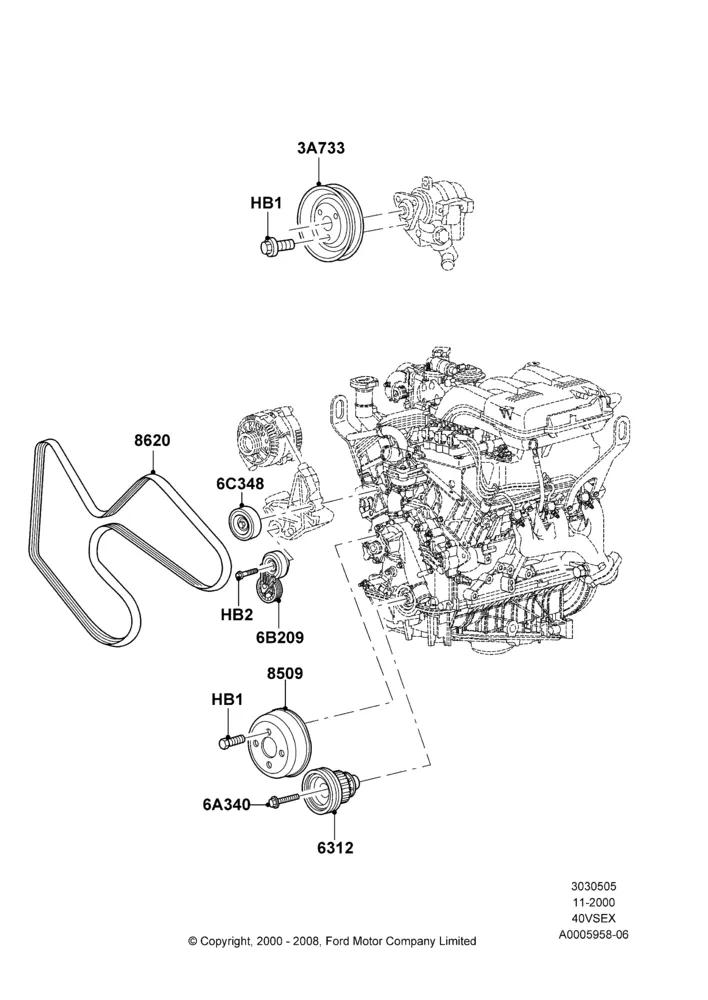 05B - Pulleys and Drive Belts, 4.0L V6 12V SOHC EFI; 13/NOV/2000-16/DEC/2010