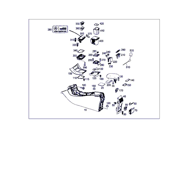 КОРПУС С ПОДДОНОМ ВЕЩЕВОГО ОТСЕКА, ПОДЛОКОТНИК И ПЕПЕЛЬНИЦА