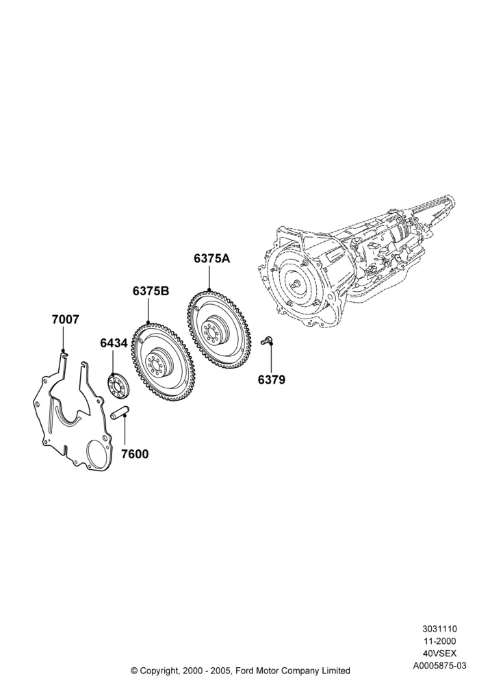 10B - Flywheel, 4.0L V6 12V SOHC EFI; 13/NOV/2000-16/DEC/2010