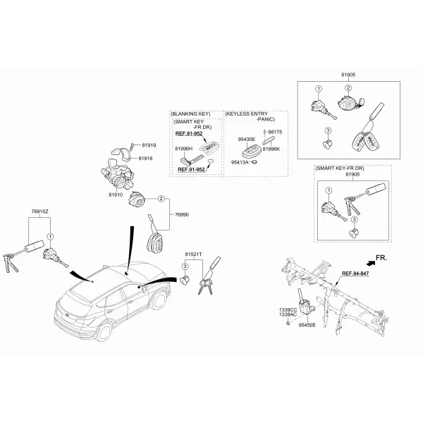 Комплект замка зажигания и ключей