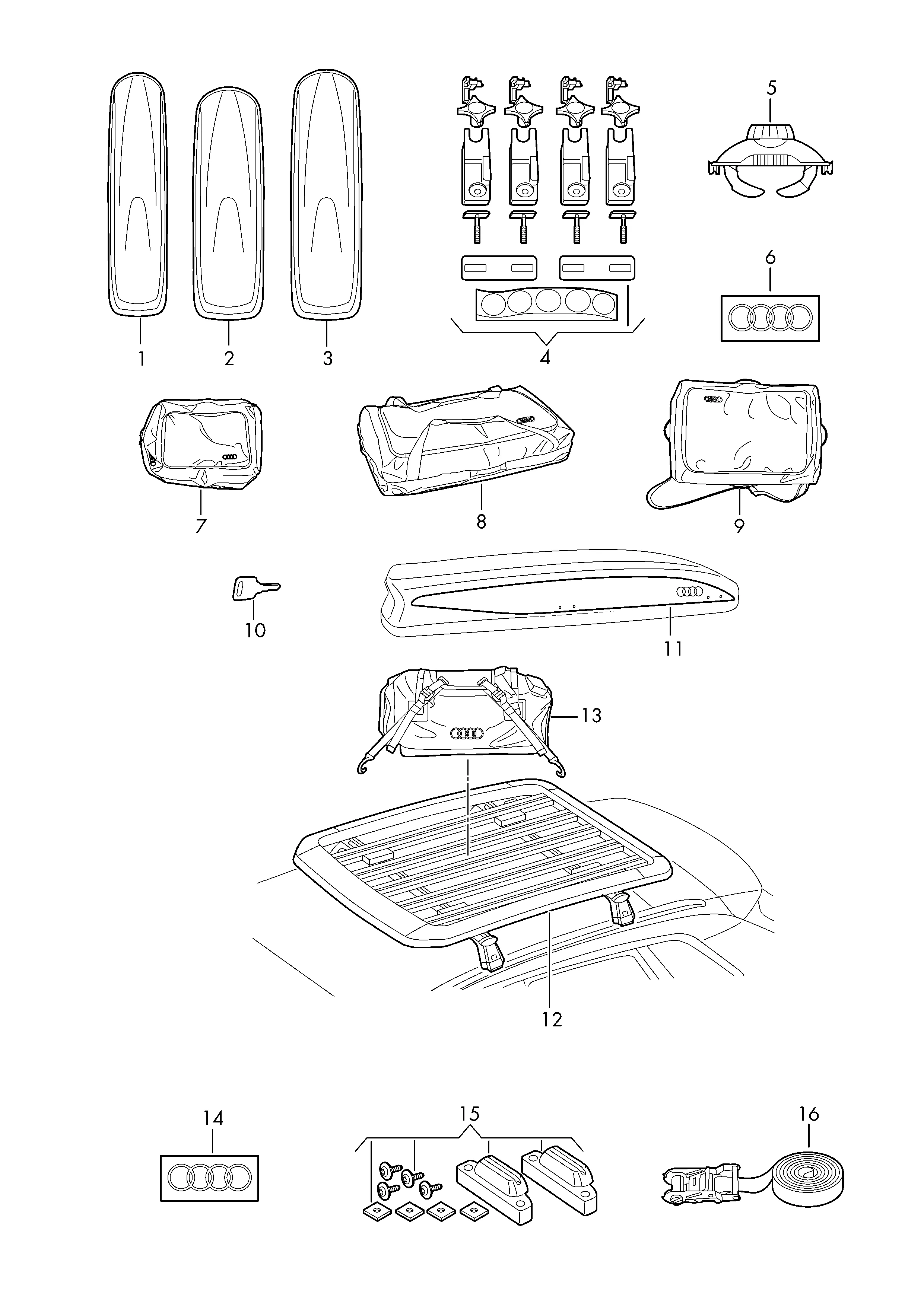 Оригинальные аксессуары Багажник для лыж и др. багажа Запасной ключ Roof basket Дорожная сумка