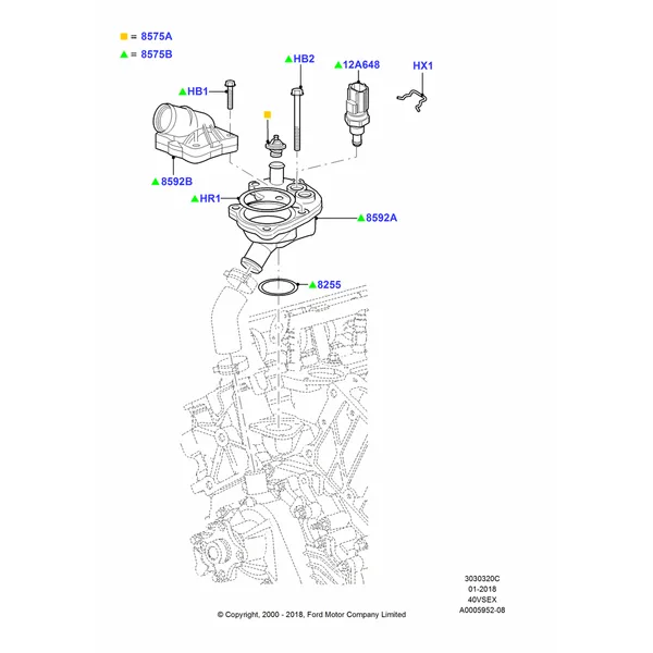 20C - Thermostat/Housing & Related Parts, 4.0L V6 12V SOHC EFI; 13/NOV/2000-16/DEC/2010
