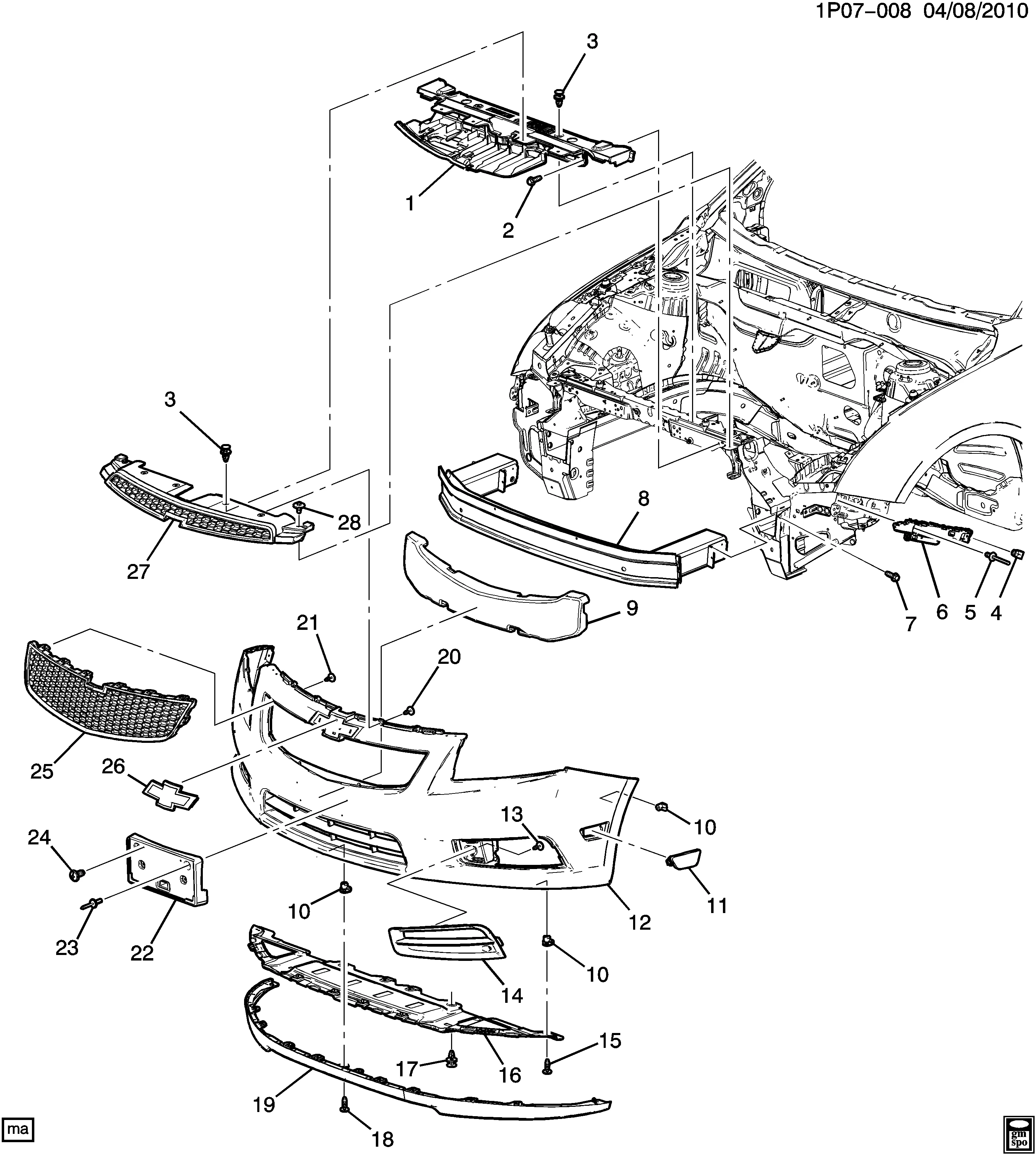 BUMPER/FRONT (EXC SPORT BODY BVG, AERO PACKAGE WA7)
