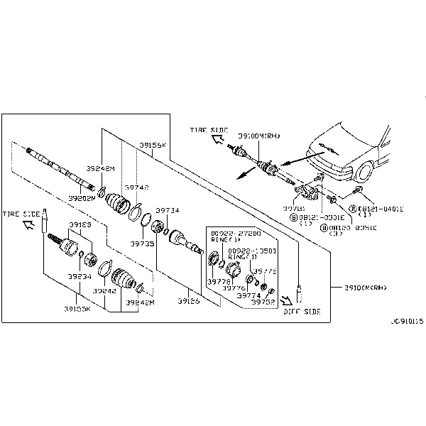 Передний приводной вал (FF); RH SIDE