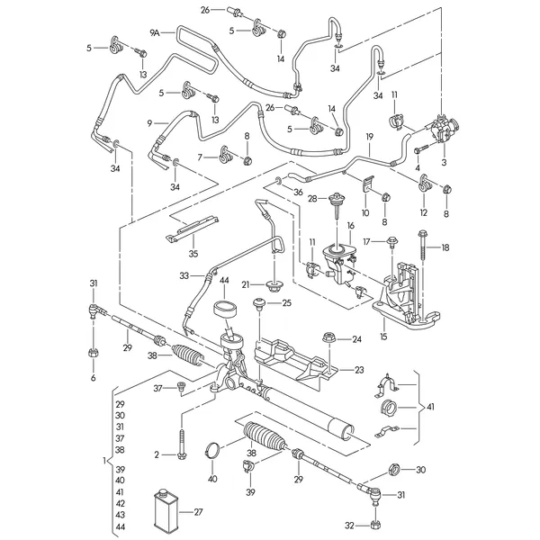 Усилитель рулевого управления Масляный бачок с соединитель- ными деталями, шлангами
