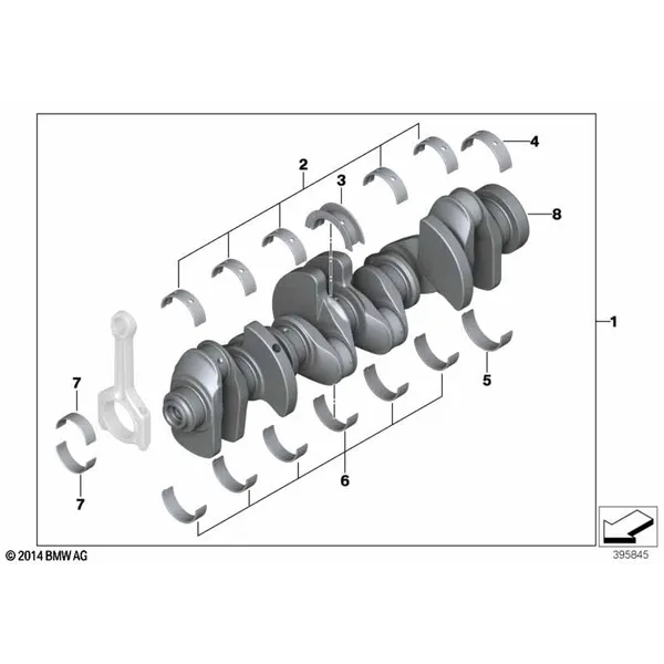 Коленчатый вал с вкладышами подшипников
