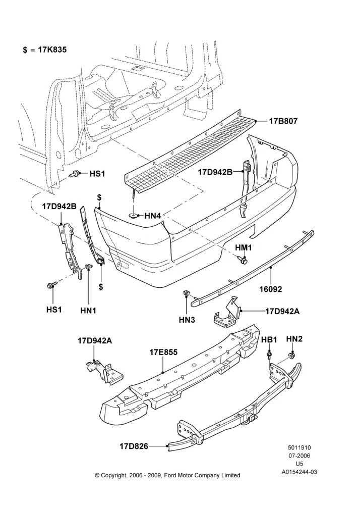 10E - Rear Bumper, All LHD Territories, Ford Series, Less Ironman Version Package; 07/AUG/2006-16/DEC/2010
