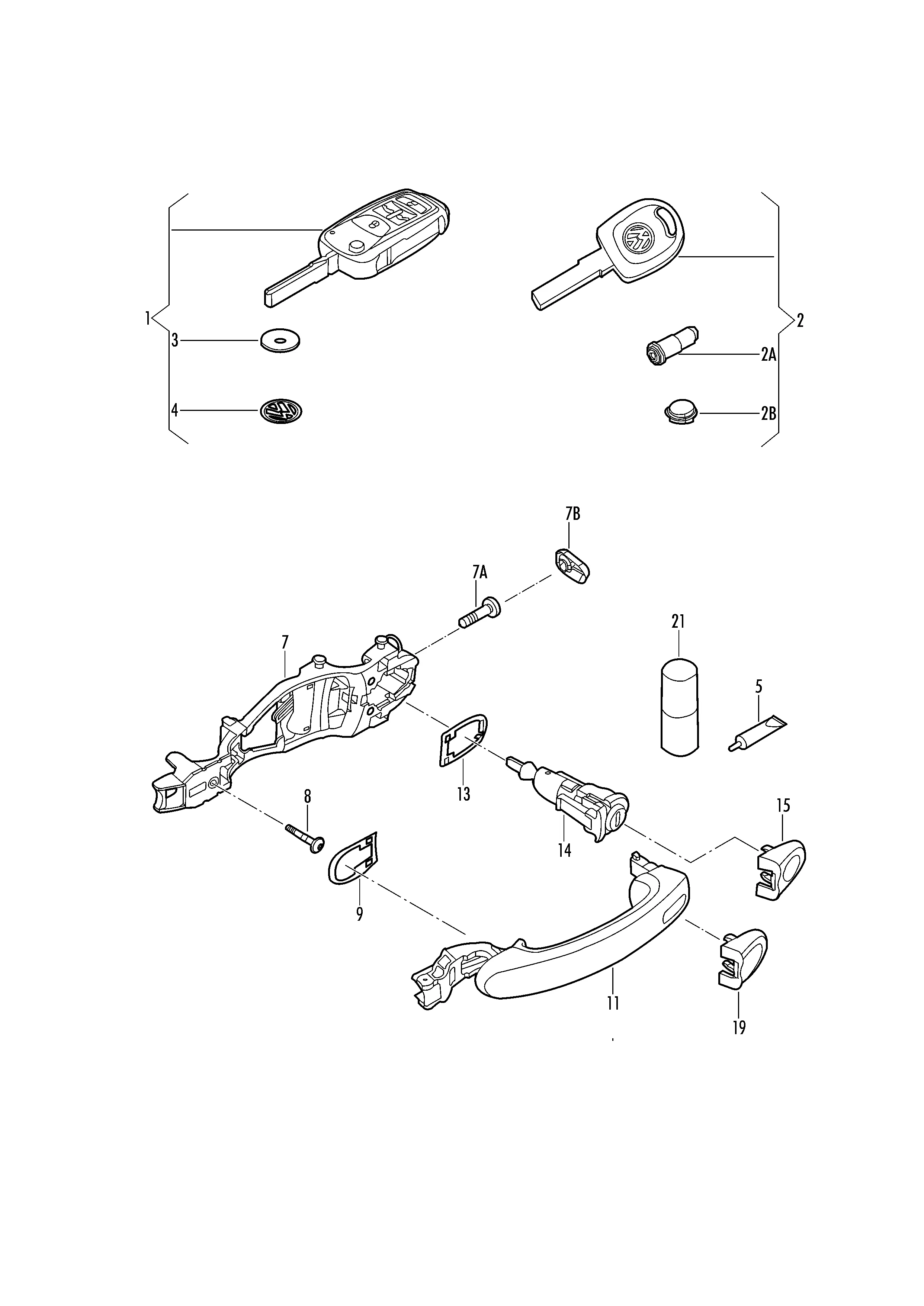 Ключ Ручка двери, наружная К-т личинок замков