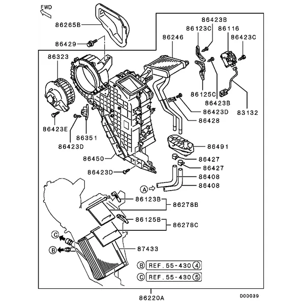 ОТОПЛ., КОНДИЦ. И ВЕНТИЛЯЦИЯ - ЗАДНИЙ ОТОПИТЕЛЬ И ТРУБКИ