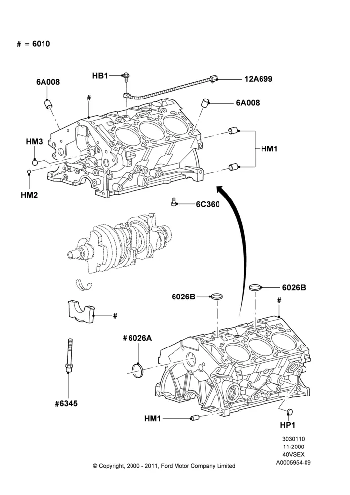 10B - Cylinder Block and Plugs, 4.0L V6 12V SOHC EFI; 13/NOV/2000-16/DEC/2010