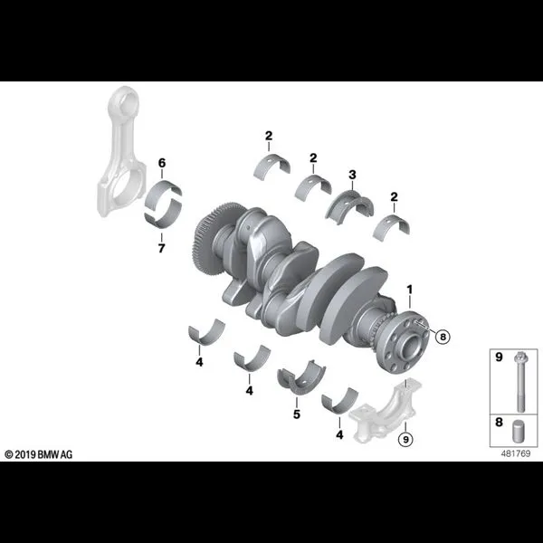 Коленчатый вал с вкладышами подшипников
