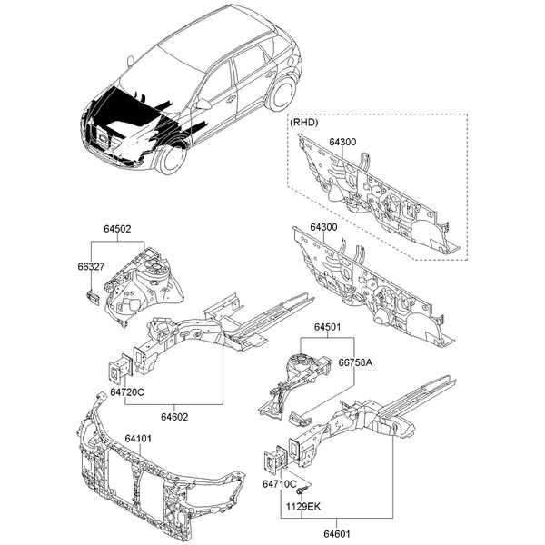 Подкрылок и панель крепления радиатора