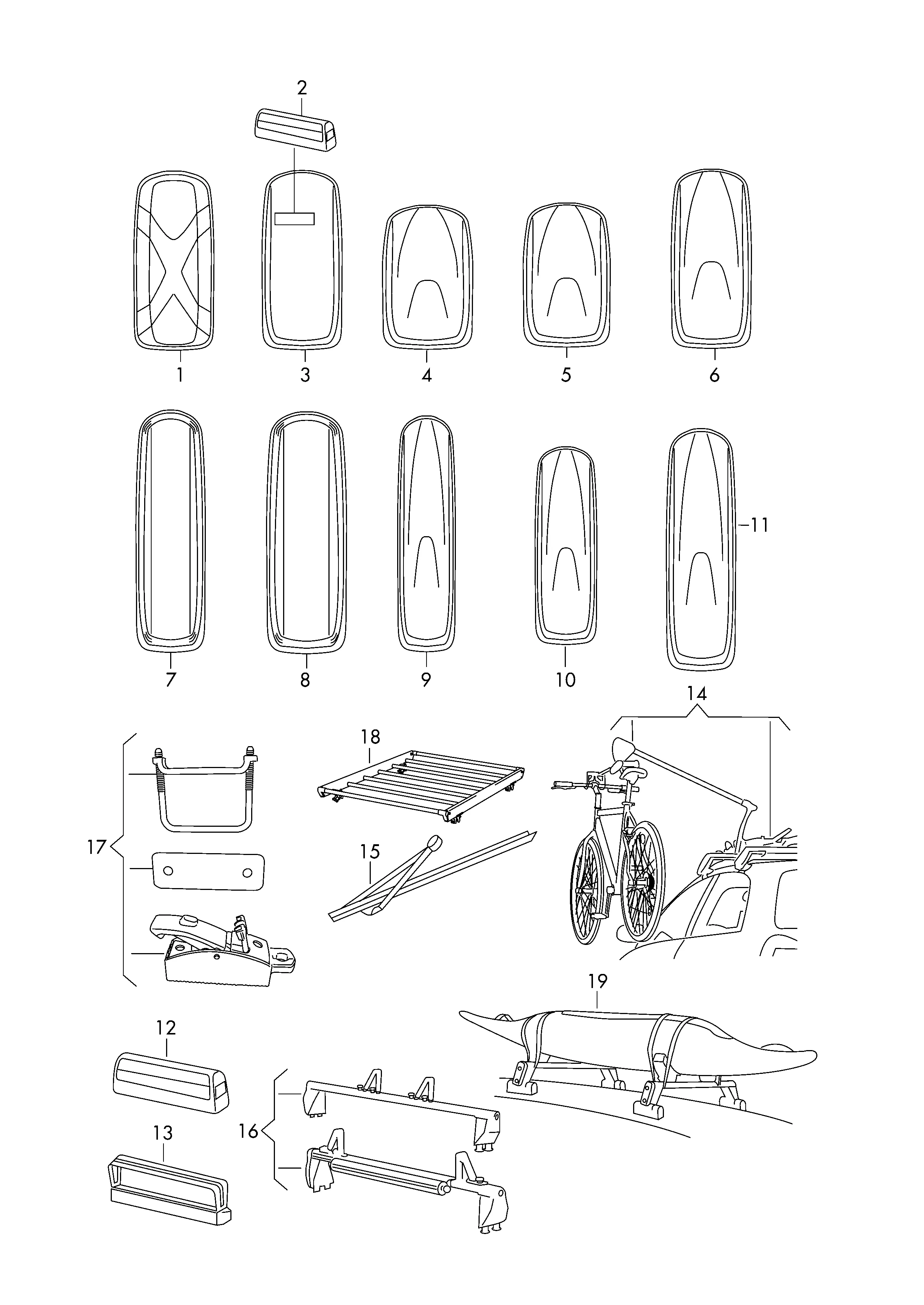 Оригинальные аксессуары Багажник на крышу (бокс) Крепление лыж и сноуборда Крепление для велосипедов *функция 'FI' невозможна