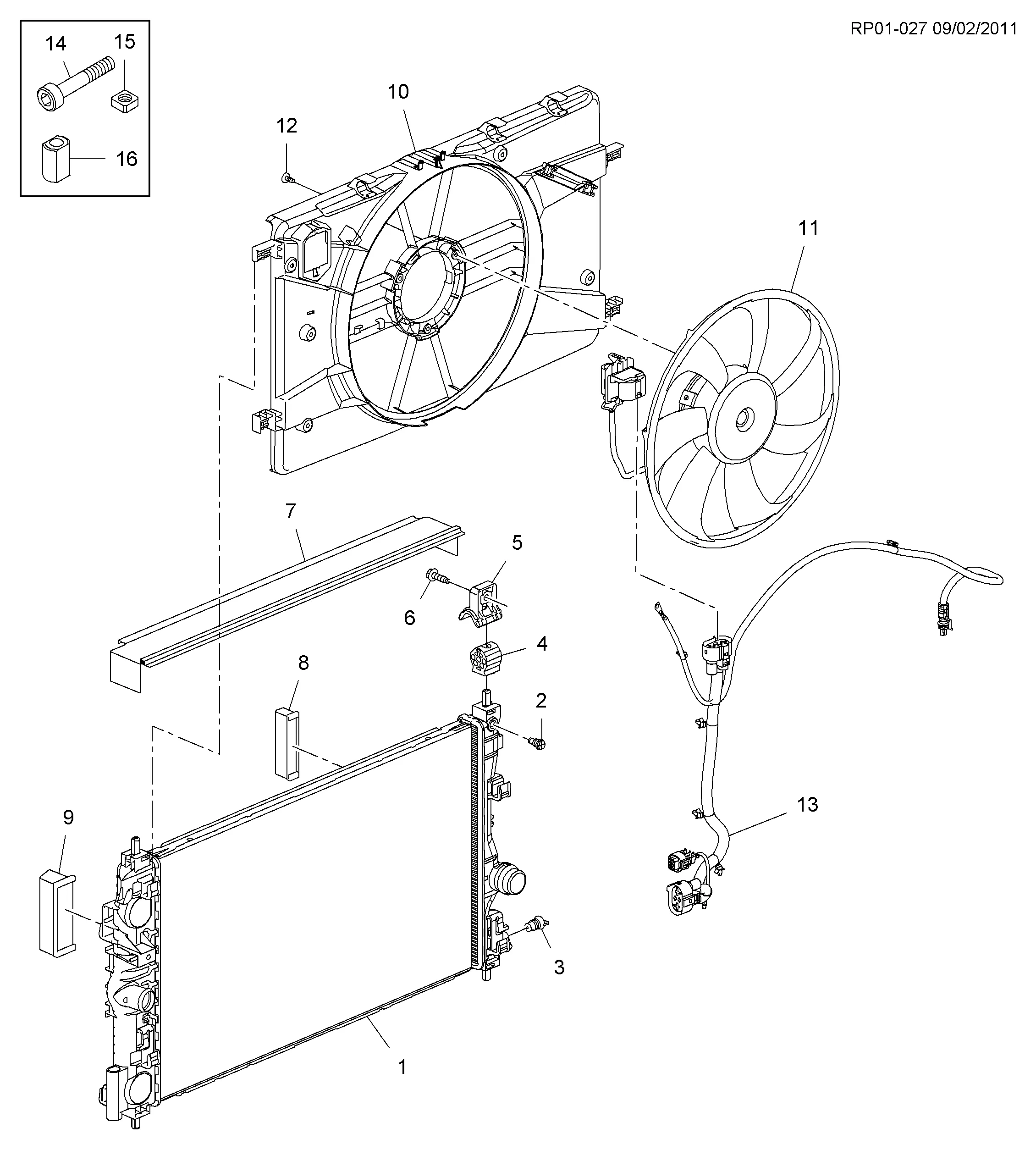 РАДИАТОР, СБ МОНТАЖ И ВЕНТИЛЯТОР ОХЛАЖДЕНИЯ ДВИГАТЕЛЯ (LUD/1.7L)