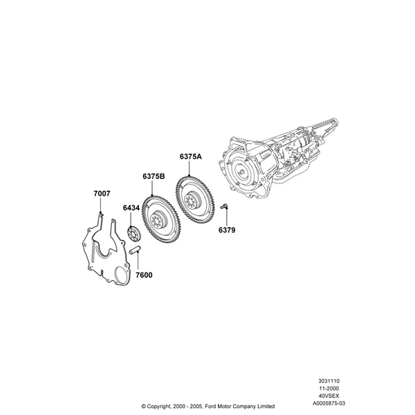 10B - Flywheel, 4.0L V6 12V SOHC EFI; 13/NOV/2000-16/DEC/2010