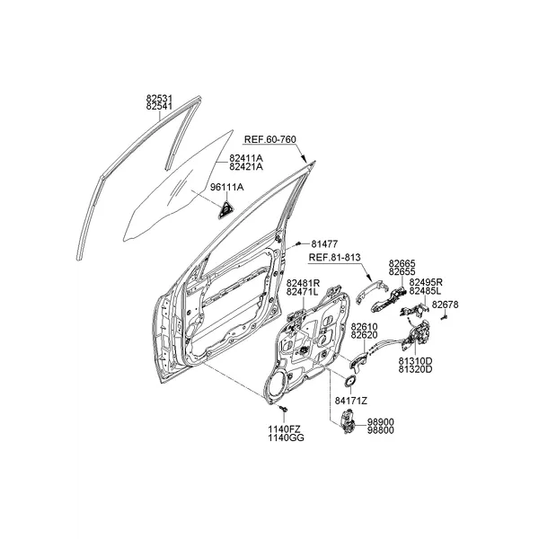 FRONT DOOR WINDOW REGULATOR & GLASS