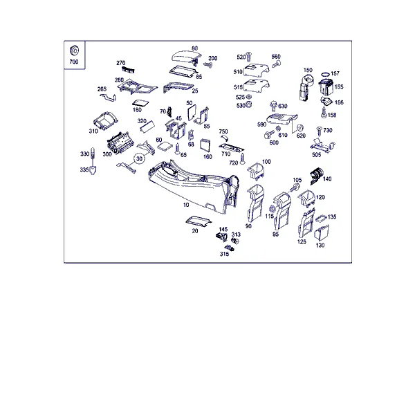 КОРПУС С ПОДДОНОМ ВЕЩЕВОГО ОТСЕКА, ПОДЛОКОТНИК И ПЕПЕЛЬНИЦА