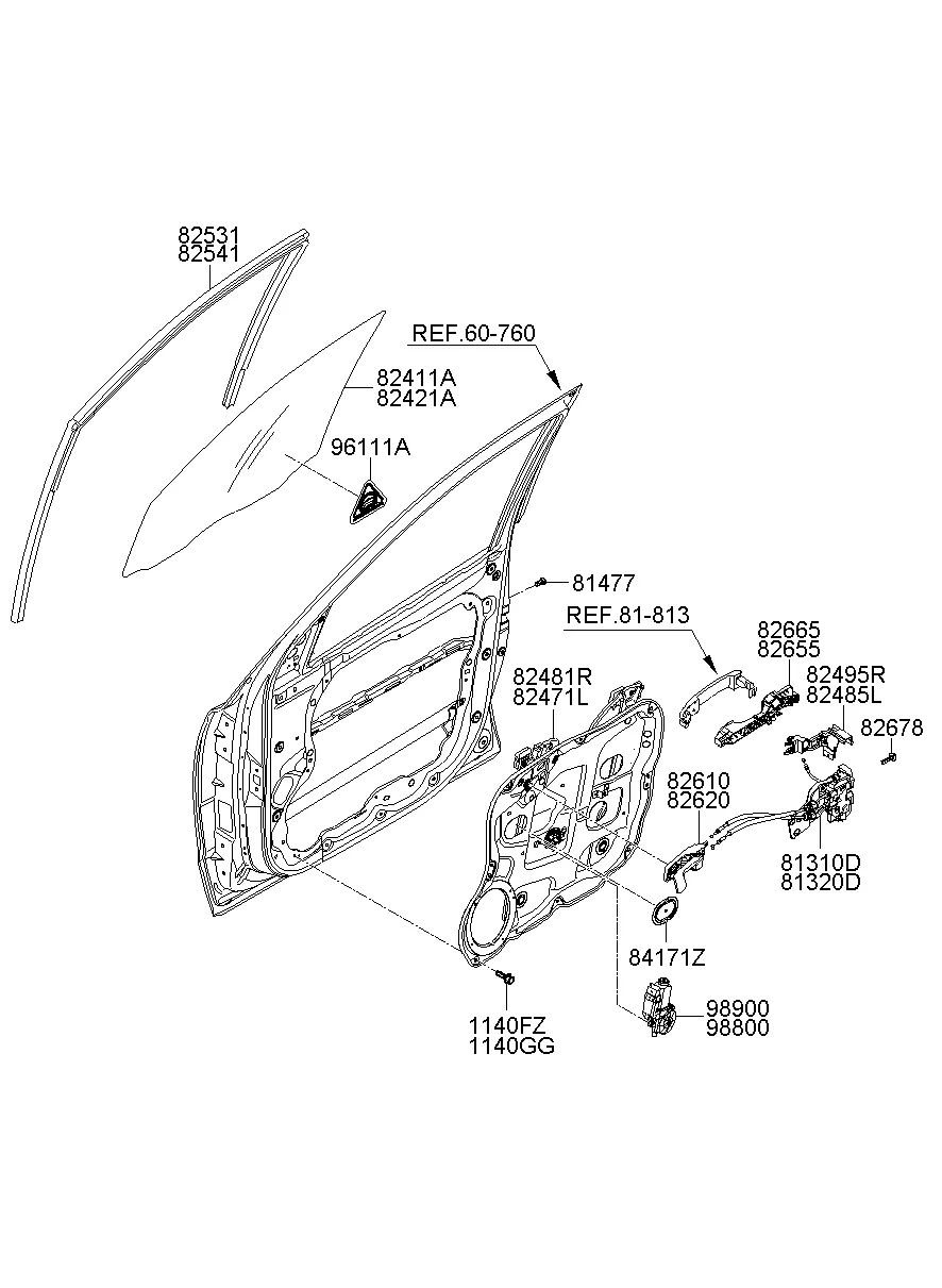 FRONT DOOR WINDOW REGULATOR & GLASS