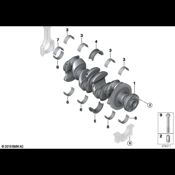 Коленчатый вал с вкладышами подшипников