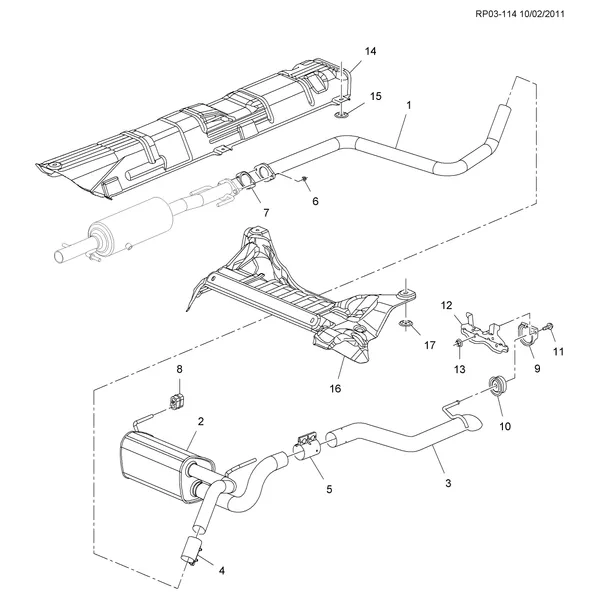 ВЫПУСКНАЯ СИСТЕМА ПО ЦЕНТРУ И СЗАДИ (LUD/1.7L)