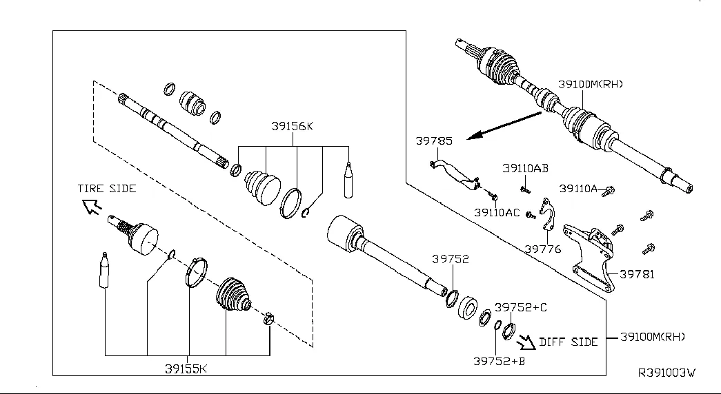 Передний приводной вал (FF); RH SIDE