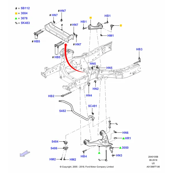 05B - Front Susp.Arms/Stabilizer/X-Member; 19/JUL/2005-16/DEC/2010
