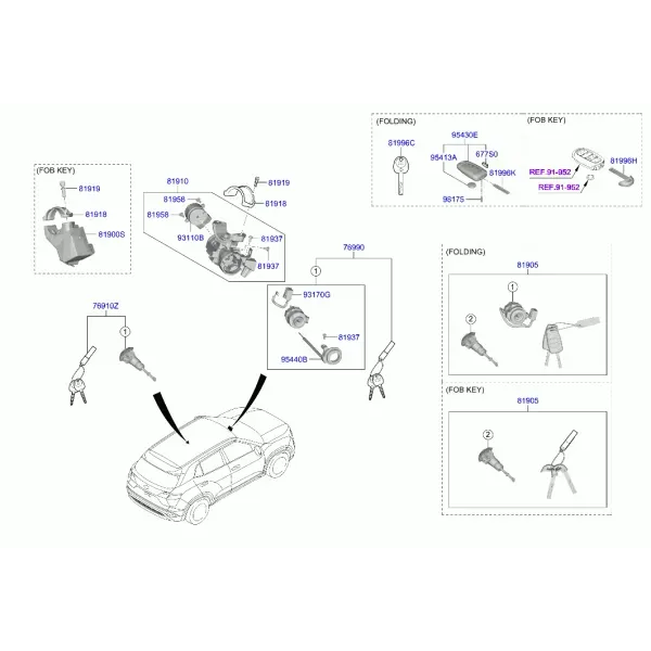 Комплект замка зажигания и ключей