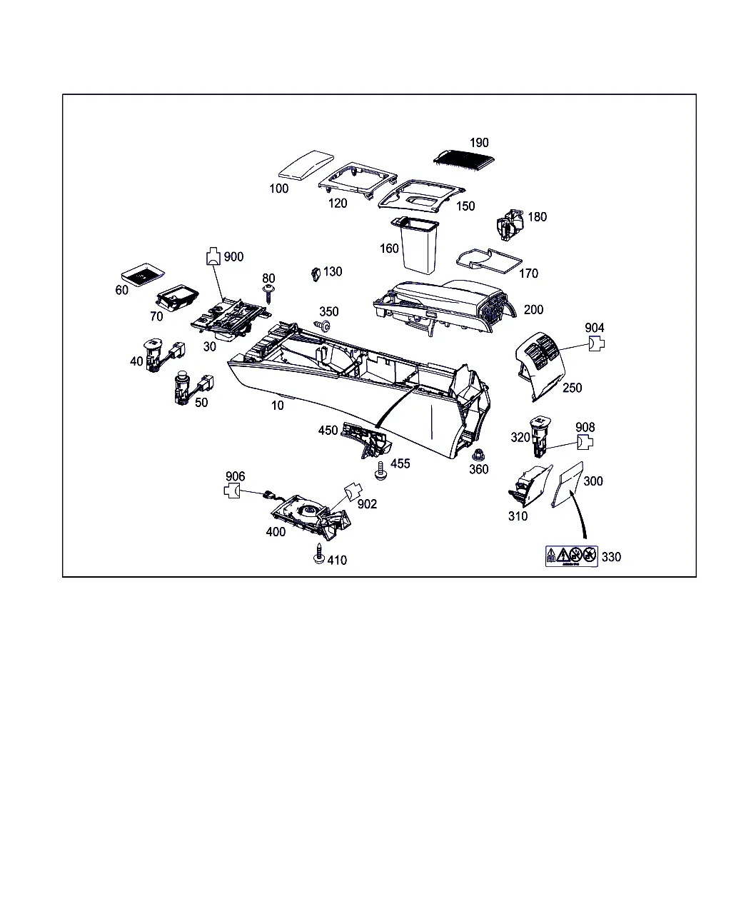 КОРПУС С ПОДДОНОМ ВЕЩЕВОГО ОТСЕКА, ПОДЛОКОТНИК И ПЕПЕЛЬНИЦА