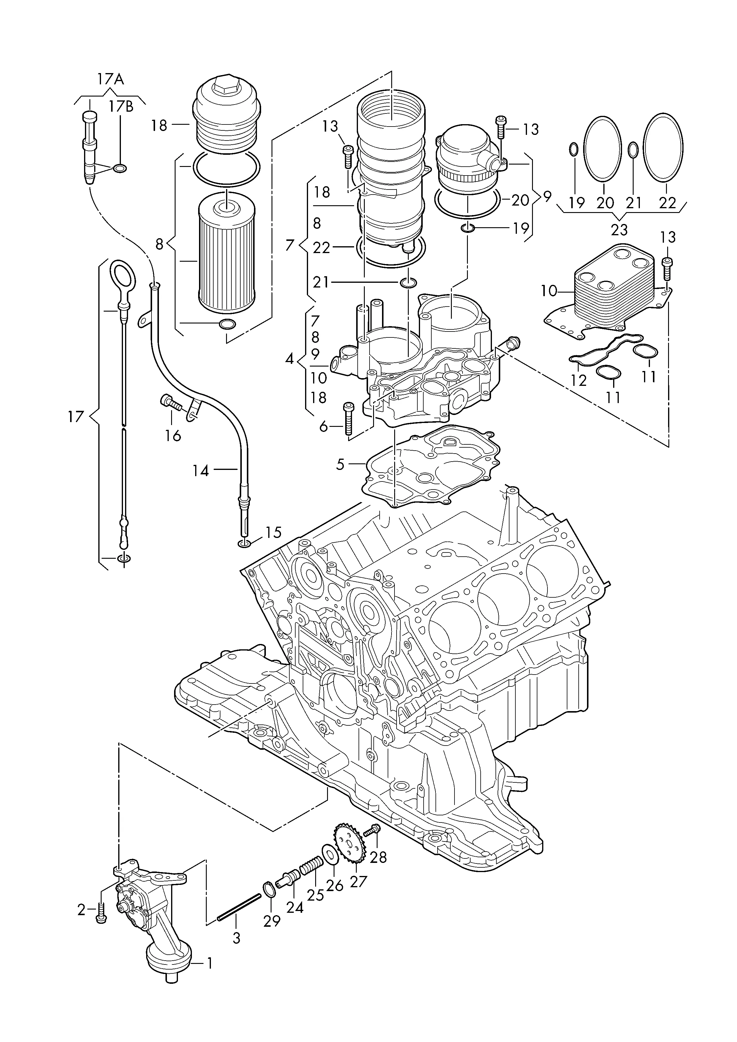 Масляный насос Масляный фильтр Кронштейн масляного фильтра Маслоизмерительный щуп Масляный радиатор