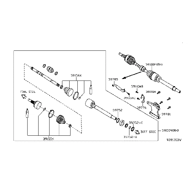 Передний приводной вал (FF); RH SIDE