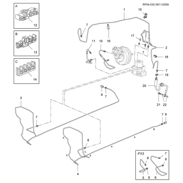 ТОРМОЗНЫЕ МАГИСТРАЛИ/АНТИБЛОКИРОВОЧНАЯ ТОРМОЗНАЯ СИСТЕМА ПЕРЕДНИХ КОЛЕС(ЛЕВОСТОРОННЕЕ УПРАВЛЕНИЕ, ТОРМОЗА J60,J67)