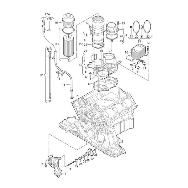 Масляный насос Масляный фильтр Кронштейн масляного фильтра Маслоизмерительный щуп Масляный радиатор