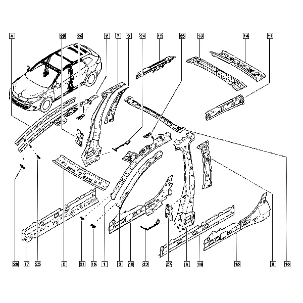 Боковины кузова и задние крылья