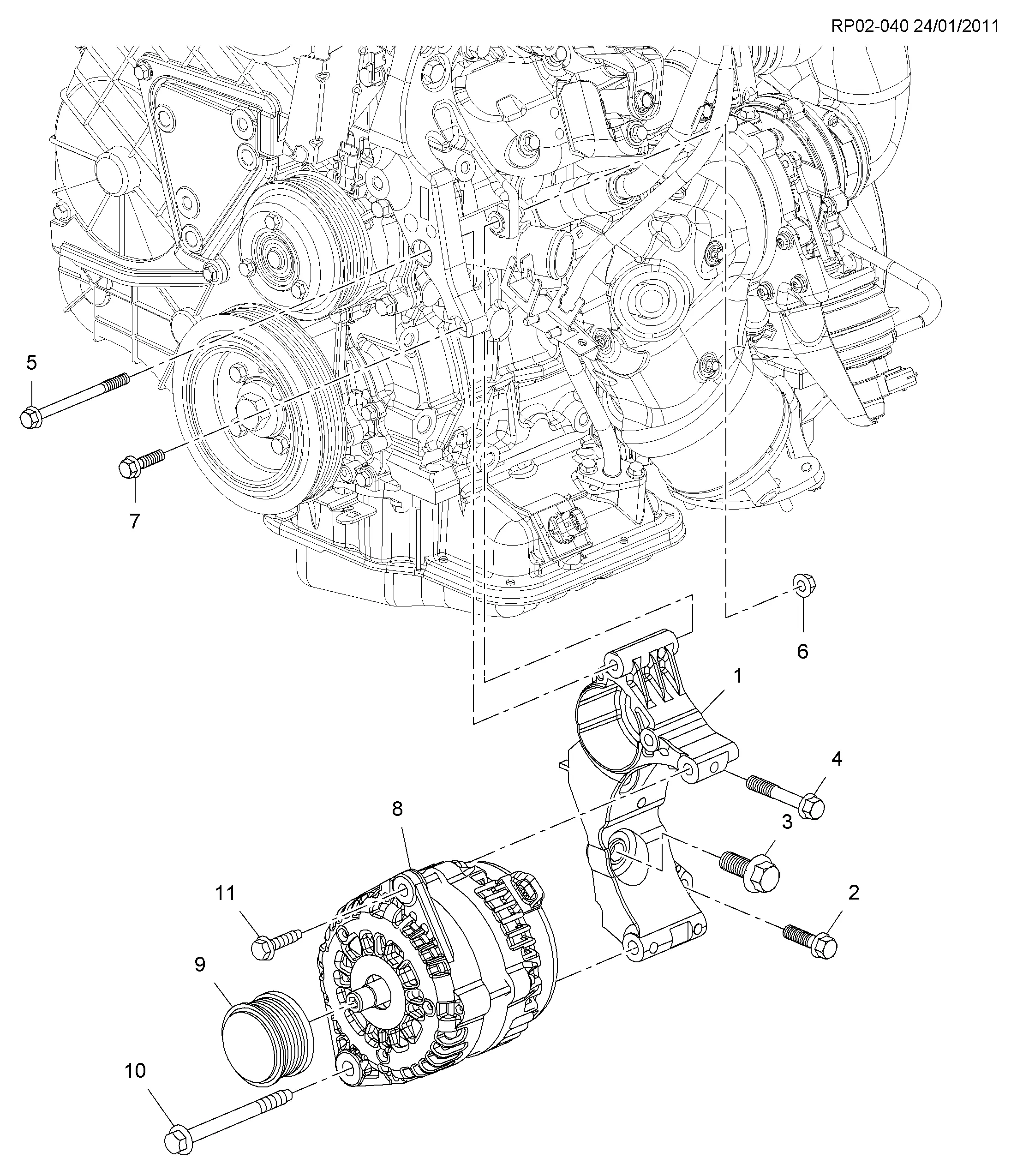 КРЕПЛЕНИЕ ГЕНЕРАТОРА (LUD/1.7L)