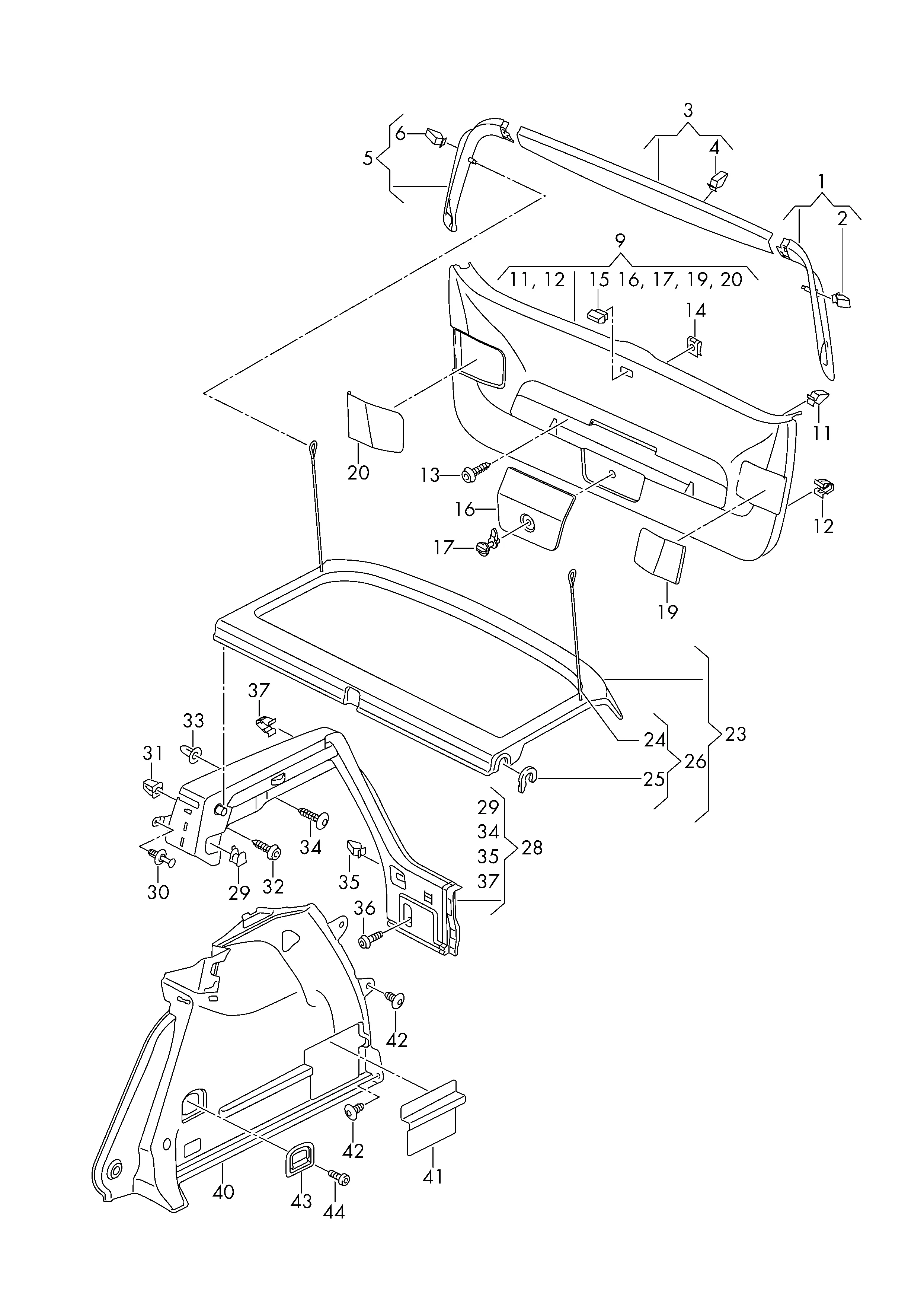 Облицовка крышки багаж. отсека Шторка багажного отсека Обивка багажного отсека