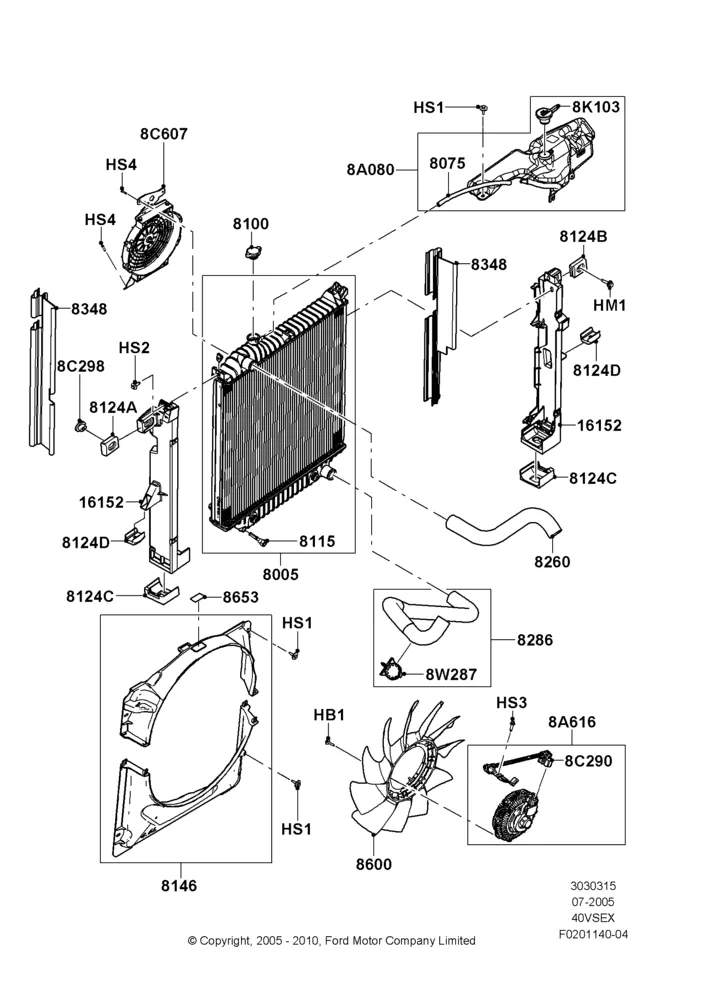 15F - Radiator/Coolant Overflow Container, 4.0L V6 12V SOHC EFI; 19/JUL/2005-16/DEC/2010